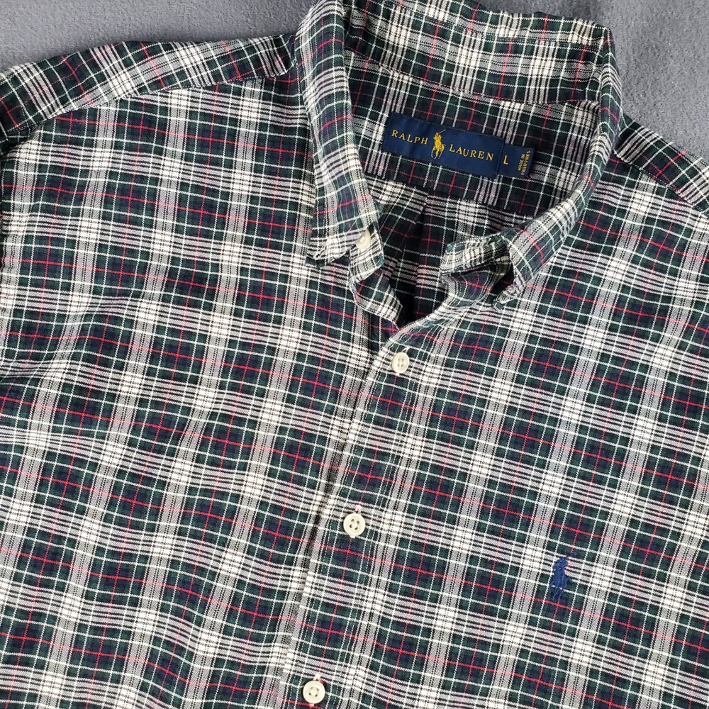 Ralph Lauren Plaid Button Down Shirt Mens Large Green Red White